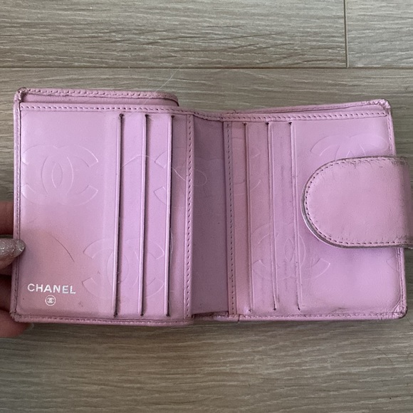 Authentic Chanel Calfskin Quilted Cambon Bi-Fold Wallet Pink Black ligne cambon - Picture 4 of 7